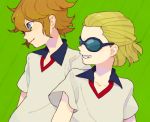  bad_id blonde_hair blue_eyes brown_hair dylan_keith glasses grin inazuma_eleven inazuma_eleven_(series) male mark_kluger mark_kruger multiple_boys short_hair simio simple_background smile 
