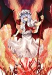  asagi_shii ascot bat_wings blue_hair chain chains dress hat hat_ribbon light_smile mary_janes polearm red_eyes remilia_scarlet ribbon shoes short_hair silver_hair skirt smile solo spear spear_the_gungnir standing touhou weapon wings 