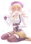  bad_id blonde_hair cup detached_sleeves drill_hair fingerless_gloves gloves hat kaizeru magical_girl mahou_shoujo_madoka_magica short_hair solo teacup tears thigh-highs thighhighs tomoe_mami twintails yellow_eyes 