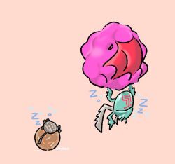  animal_focus ball bikoball bug commentary_request evolutionary_line floating full_body no_humans pink_background pokemon pokemon_(creature) pokemon_focus rabsca rellor simple_background sleeping zzz 