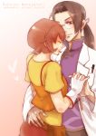  1girl black_hair brown_hair chinese_clothes closed_eyes couple eyes_closed glasses gloves harvest_moon harvest_moon_animal_parade harvest_moon_tree_of_tranquility highres jin_(harvest_moon) labcoat long_hair makoto1009 molly_(harvest_moon) ponytail purple_eyes short_hair violet_eyes 