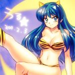  bare_shoulders bikini breasts cleavage horns io_(metronome) leg_up legs lum nave navel sitting smile solo swimsuit urusei_yatsura 