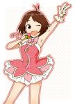  brown_hair cute_&amp;_girly_(idolmaster) dress gloves hanatsuka hidaka_ai idolmaster idolmaster_dearly_stars microphone wink 