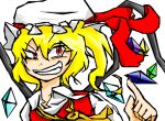  bacho blonde_hair flandre_scarlet grin hat lowres red_eyes side_ponytail smile solo the_embodiment_of_scarlet_devil touhou wings 