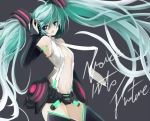  aqua_hair baraen blue_eyes bridal_gauntlets elbow_gloves gloves hand_on_headphones hatsune_miku hatsune_miku_(append) headphones long_hair miku_append navel necktie open_mouth simple_background solo thigh-highs thighhighs twintails very_long_hair vocaloid vocaloid_append 