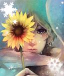  axis_powers_hetalia blonde_hair flower male purple_eyes russia_(hetalia) snowflakes solo sunflower violet_eyes warino 