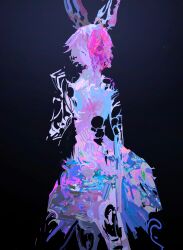  1girl absurdres animal_ears black_background closed_eyes colorful highres kevin_adi original pink_hair profile ribs short_hair simple_background skeleton solo spine standing 