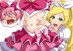  belly_button blush cure_melody cure_rhythm earrings face green_eyes groping hairband hands head_out_of_frame houjou_hibiki jewelry long_hair magical_girl midriff minamino_kanade nail_polish navel o_o open_mouth pink_hair precure shouting skirt spread_navel suite_precure uvula yuuki_maya 