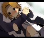  blush brown_eyes brown_hair highres k-on! lying meno school_uniform short_hair tainaka_ritsu 