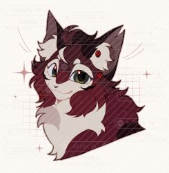 :3 animal animal_ear_fluff animal_focus bug cat commission cropped_shoulders flat_color fluffy green_eyes highres ladybug looking_at_viewer mihuashi_commission no_humans original red_cat simple_background solo sparkle spottedrose too_many_watermarks watermark whiskers white_background 