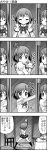  4koma comic henshin highres kamen_rider kamen_rider_black_(series) kamen_rider_black_rx_(series) kyubey kyuubee mahou_shoujo_madoka_magica miki_sayaka mirror monochrome pose school_uniform short_hair translated youki_aki yuuki_akira 