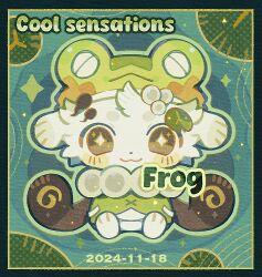  1other :3 animal_ears ao_(mihuashi_205366) blush border bright_pupils brown_eyes chibi chibi_only chibikemo commission dated english_text frog_hat full_body furry green_border lily_pad lily_pad_hair_ornament long_sleeves looking_at_viewer mihuashi_commission original other_focus sitting sleeves_past_fingers sleeves_past_wrists solo star-shaped_pupils star_(symbol) symbol-shaped_pupils tadpole water watermark white_fur white_pupils wide_sleeves 