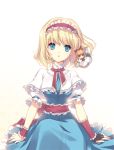  :p alice_margatroid bad_id blonde_hair bloom blue_eyes capelet d_myo detached_collar doll embellished_costume fingerless_gloves frills gloves hairband shanghai_doll shirahane_nao short_hair single_glove sitting solo tongue touhou wrist_cuffs 
