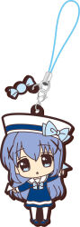  1girl black_outline blue_bow blue_bowtie blue_dress blue_eyes blue_flag blue_hair blue_shoes bow bowtie candy_wrapper charm_(object) chibi dress flag full_body gochuumon_wa_usagi_desu_ka? hair_ornament hand_up hat hat_bow holding holding_flag kafuu_chino long_hair long_sleeves looking_at_viewer mary_janes mini_flag official_art open_mouth outline pantyhose sailor_collar sailor_dress sailor_hat shoes solo standing triangle_mouth upwards_triangle_mouth white_background white_flag white_hat white_pantyhose white_sailor_collar x_hair_ornament 