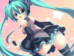  aqua_eyes aqua_hair ass blush breasts detached_sleeves hatsune_miku headphones headset impossible_clothes impossible_clothing impossible_shirt long_hair looking_back marinon microphone necktie open_mouth panties skirt smile solo star striped striped_panties thigh-highs thighhighs twintails underwear very_long_hair vocaloid 