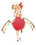  ascot bacho barefoot blood blush fang feet flandre_scarlet hat heavy_breathing red_eyes side_ponytail simple_background slit_pupils solo the_embodiment_of_scarlet_devil touhou wings 