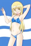  1girl blonde_hair glasses long_hair navel open_mouth perrine_h_clostermann solo strike_witches swimsuit tanaka_rikimaru yellow_eyes 