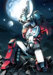  blue_eyes dual_wielding gun hanagezai highres moon perceptor robot star transformers trash weapon 