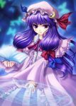  blood book butterfly crescent hat igapon magic_circle patchouli_knowledge purple_eyes purple_hair serious solo touhou violet_eyes 