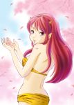  bikini cherry_blossoms hands looking_at_viewer looking_back lum maroka66 petals pink_hair solo swimsuit urusei_yatsura 