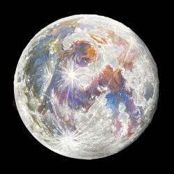  1other angel black_background closed_eyes crater from_side halo highres long_hair moon original page_nak1 personification photo-referenced simple_background space wings 