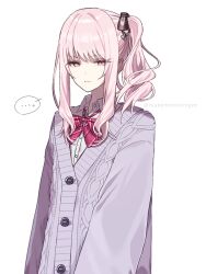  ... 1other akiyama_mizuki bow bowtie buttons cable_knit cardigan closed_mouth collared_shirt commentary_request diagonal-striped_bow diagonal-striped_bowtie diagonal-striped_clothes dot_nose hair_ribbon highres kamiyama_high_school_uniform_(project_sekai) long_sleeves looking_at_viewer other_focus partially_shaded_face pink_bow pink_bowtie pink_eyes pink_hair project_sekai purple_cardigan ribbon school_uniform shirt side_ponytail sidelocks simple_background solo spoken_ellipsis striped_bow striped_bowtie striped_clothes tsukemononingen twitter_username upper_body white_background white_shirt 