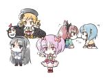  aotori black_hair blonde_hair blue_hair blush charlotte_(madoka_magica) chibi drill_hair hairband kaname_madoka long_hair mahou_shoujo_madoka_magica miki_sayaka multiple_girls pantyhose pink_hair pocky sakura_kyouko school_uniform short_hair short_twintails spoilers tomoe_mami translation_request twintails 