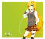  earrings green_eyes jewelry lily_(vocaloid) long_hair necktie plaid satsuki_(r2u0r0i4) skirt tartan vest vocaloid 