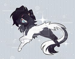 animal animal_focus animal_with_hair black_fur black_hair black_sclera blue_eyes cat colored_eyelashes colored_sclera commission flat_color from_side full_body grey_background looking_at_viewer mihuashi_commission no_humans original short_hair simple_background solo too_many_watermarks two-tone_fur watermark white_eyelashes white_fur xian_luobu_ou_jiehun_bot 