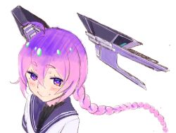  1girl 26_(sister_freedom) ahoge blush braid commentary_request floating_headgear hair_between_eyes headgear highres kantai_collection looking_at_viewer multicolored_hair nenohi_(kancolle) pink_hair procreate_(medium) purple_hair purple_sailor_collar sailor_collar simple_background single_braid smile solo upper_body violet_eyes white_background 