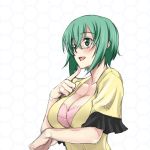  as-special breasts cleavage glasses green_eyes green_hair infinite_stratos large_breasts lingerie open_mouth satou_atsuki short_hair solo underwear yamada_maya_(infinite_stratos) 