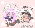  2girls :3 :d =_= ^_^ animal_ears bag blazer blush_stickers bunny_ears chibi closed_eyes crying inaba_tewi multiple_girls necktie open_mouth pink_hair reisen_udongein_inaba short_hair skirt smile streaming_tears tears touhou translated translation_request yamato_damashi 