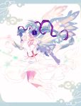  amezawa_koma angel_wings blue_eyes blue_hair butterfly_wings detached_sleeves dress flying hands_clasped hatsune_miku headphones headset high_heels highres long_hair musical_note no_socks profile ribbon shoes solo twintails vocaloid wings 