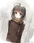 blush brown_eyes coat koisuru_kimon_no_protocol plaid plaid_scarf scarf snow won_(az_hybrid) 