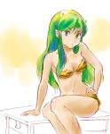  green_hair long_hair lum maroka66 sitting sketch solo swimsuit table urusei_yatsura 