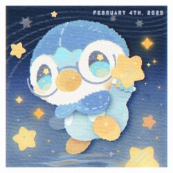  animal_focus ao_(mihuashi_205366) bead_bracelet beads beak bird blue_eyes border bracelet chibi chibi_only commission dated full_body glasses holding holding_star jewelry looking_at_viewer mihuashi_commission no_humans no_lineart original penguin piplup pokemon pokemon_(creature) pokemon_focus round_eyewear solo sparkle standing standing_on_one_leg star_(symbol) white_border 