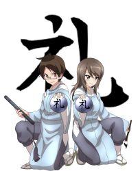  1boy 1girl absurdres bokutachi_wa_benkyou_ga_dekinai commission commissioner_upload cosplay crossover girls_und_panzer highres holding holding_orb inumura_daikaku_masanori japanese_clothes kariginu key_(gaigaigai123) mika_(girls_und_panzer) nansou_satomi_hakkenden orb second-party_source yuiga_nariyuki 