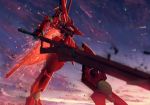  gundam gundam_00 highres huge_weapon mecha sky sparkle starlight_(stack) sunset sword weapon 