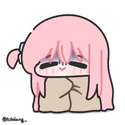  1girl blush bocchi_the_rock! chibi chibi_only closed_eyes cube_hair_ornament gotoh_hitori hair_ornament highres long_hair lulalang pink_hair solo turn_pale twitter_username white_background 