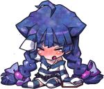  alice_(criminal_girls) blush book bow braid chain chains chibi closed_eyes criminal_girls eyes_closed hair_bow ichihaya jewelry long_hair necklace nippon_ichi official_art open_mouth purple_hair sitting sleeves_past_wrists solo striped striped_legwear striped_thighhighs tears thigh-highs thighhighs twin_braids twintails 