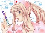  blue_eyes hat heart long_hair macross macross_frontier macross_frontier:_sayonara_no_tsubasa nurse nurse_cap ponytail sheryl_nome syringe yuzu_(akatuki_stick) 