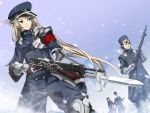  armor bayonet blonde_hair blue_eyes brown_hair fujimon gloves gun hat military military_uniform pixiv_fantasia pixiv_fantasia_5 rifle snow uniform weapon 