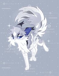  animal animal_focus blue_eyes cat commission ear_tufts flat_color fluffy fluffy_tail full_body grey_background grey_cat grey_fur highres mihuashi_commission no_humans original simple_background solo sparkle tabby_cat too_many_watermarks warrior_cats watermark xian_luobu_ou_jiehun_bot 