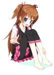  barefoot blue_eyes brown_hair feet hands houjou_hibiki long_hair meito_(artist) meito_(maze) precure sitting solo suite_precure twintails two_side_up v 