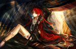  bandage bare_legs carmen_(pixiv_fantasia) carv gloves highres injury katana long_hair pixiv_fantasia pixiv_fantasia_5 ponytail red_hair redhead sitting smoking solo sword weapon 