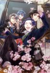  amaha_tsubasa black_eyes black_hair blue_eyes blue_hair flower glasses grey_eyes grey_hair headphones kanakubo_homare kinose_azusa multiple_boys necktie open_mouth school_uniform shiranui_kazuki starry_sky_(game) wink yellow_eyes 