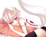  kyuubee lying mahou_shoujo_madoka_magica male personification red_eyes tail thigh-highs thighhighs white_hair 