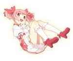  bad_id blush bow ettamu gloves hair_bow kaname_madoka kyubey kyuubee magical_girl mahou_shoujo_madoka_magica open_mouth pink_eyes pink_hair shoe_ribbon shoes short_hair short_twintails smile thigh-highs thighhighs transparent transparent_background twintails 