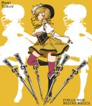  beret blonde_hair drill_hair fingerless_gloves gloves gun hat highres kano magical_musket mahou_shoujo_madoka_magica puffy_sleeves rifle short_hair solo thigh-highs thighhighs tomoe_mami twintails weapon yellow_eyes 