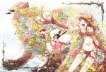  bat_wings branch dryad flower hair_flower hair_ornament nim outstretched_arm pixiv_fantasia pixiv_fantasia_5 plant_girl tree underwear underwear_only wings 